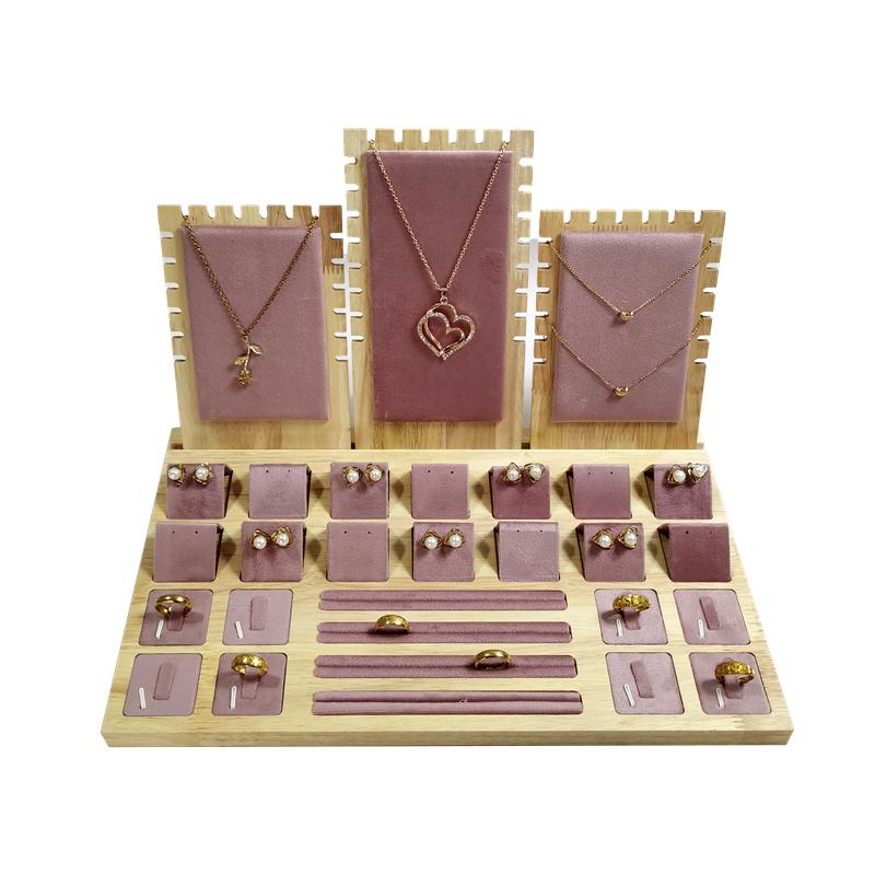 Massivt Trä Avtagbart Smyckesställ Halsband Hänge Örhängen Ring Armband Visningsrekvisita Smyckesset Visningsställ