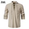 Camisa Henley de Algodón Lino para Hombre - Playa Casual Cuello Mao Manga Larga (2026)