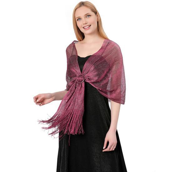 Metallic Shawl Glittery Glow Women Sparkling Wrap Tassel Bucket Design Formal Occasion Shawl Versatile Evening Shawl