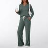 Women's 2 Piece Lounge Outfits Casual Long Sleeve Top Wide Leg Pants Pajamas Set Ribbed Sweater Sleepwear