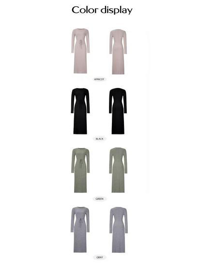 2025 Herbst/Winter Flares Ärmel Schmale Passform Rundhals Strickkleid