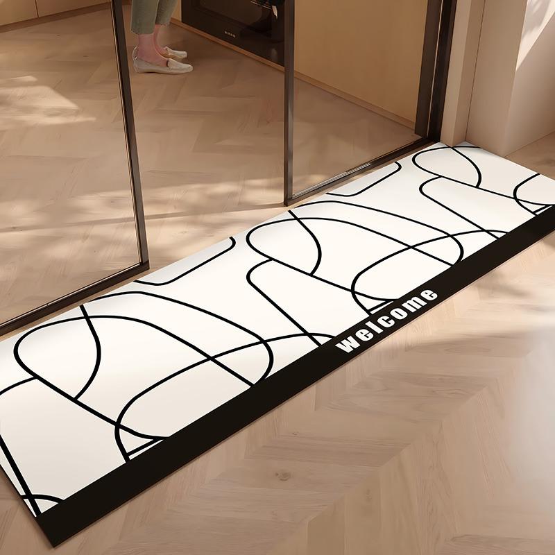 PVC Kitchen Floor Mat Waterproof Leather Foot Mats Non-slip Oil Proof Carpet Long Rug Black Flower Stripe Home Decoration Rugs