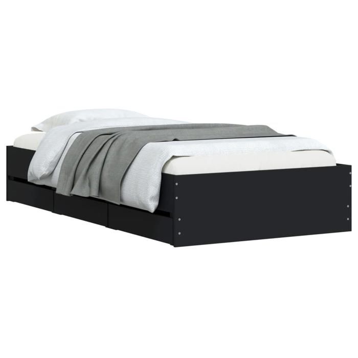 VidaXL Cadre de Lit avec Tiroirs, Lit Simple avec Sommier à Lattes, Lit Adulte, Meuble de Chambre à Coucher, Noir 90x200 cm 3207295