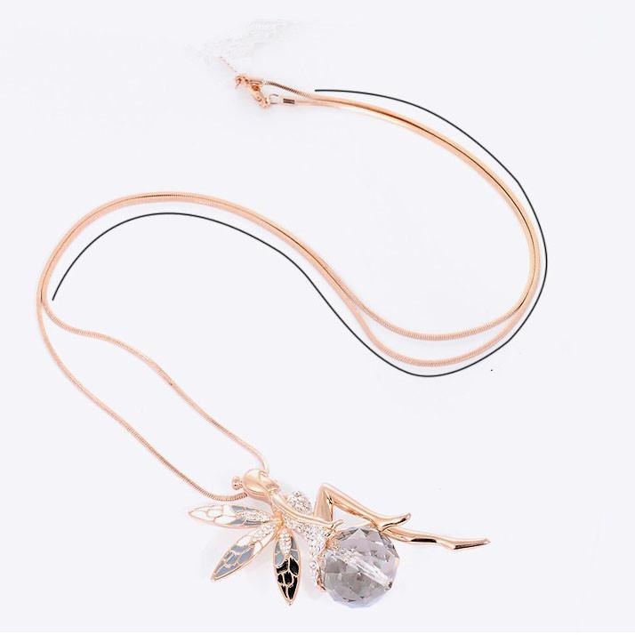 Wing Angel Necklacecrystal Encrusted Sweater Chain Drop Pendant Gift Jewelry