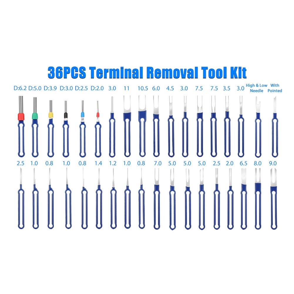 36 stk. Verktøysett for fjerning av terminaler. Fjerning av pinne for elektrisk kontakt