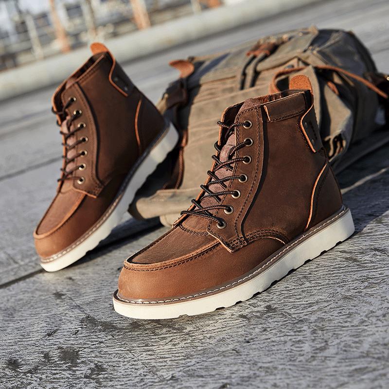 American Retro 875 Herren Khaki Martin Lederstiefel - Britischer Stil Mid-Cut Gelbe Stiefel.