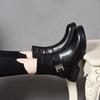 Martin Boots Women's Boots Autumn and Winter Round Head Belt Buckle Medium Boots Cowhide Flat Bottom Leather Boots Women's Cotton Boots