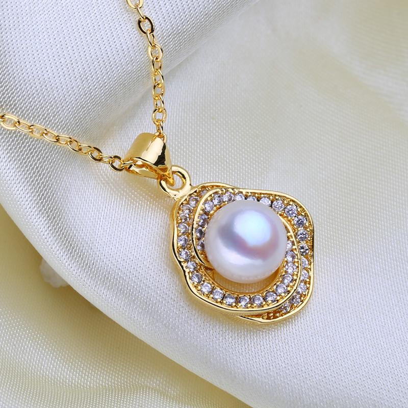 FENASYNatural Freshwater Cultured Pearl Necklaces For Women Gold Color Flower Pendant Party Jewelry Birthday Gift