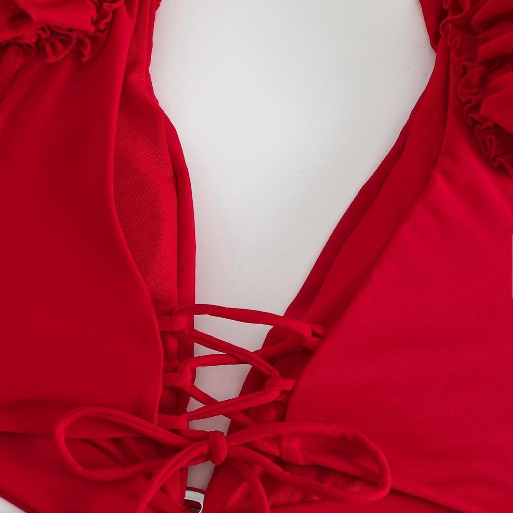 2025 Trendy Women's One-Piece Swimsuit Set with Bowknot Mesh Skirt - Solid Color