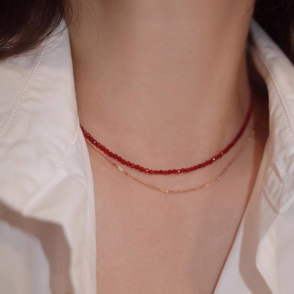 

GEN Silver 925 Crystal Bead Red Necklace Gemstone Necklace