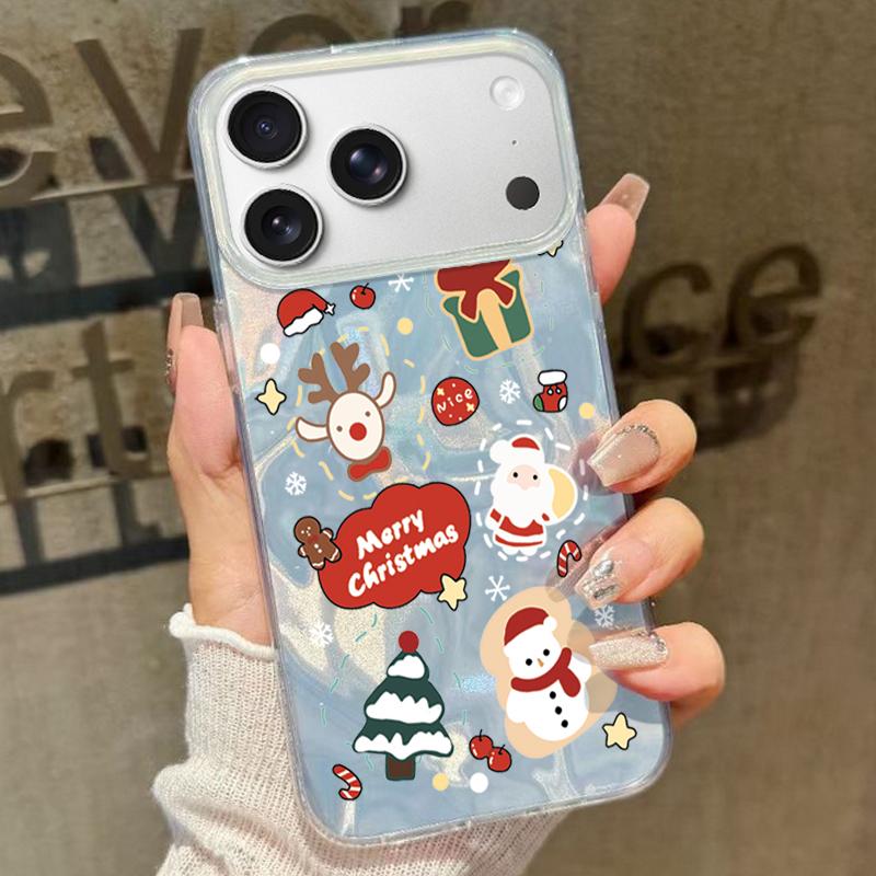 

Silver Laser Gradient Phone Case For iPhone 17 16 Pro 14 15 Plus 12 13 Pro Max Air 11 Christmas Elk Printed Hard PC Back Cover iPhone 15 Pro Max синій