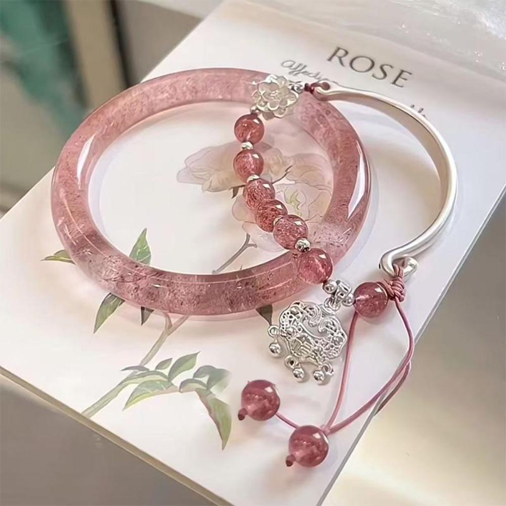 

2Pcs/Set Crystal Glass Beaded Bells Bangle Retro Chain Bracelet New Fox Bracelet for Women Color 3
