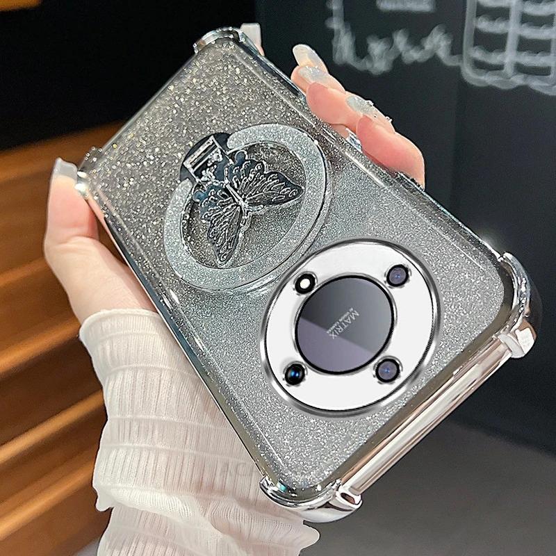 Magic 5 Lite Třpytivý Motýl Stojan Pokovování Silikonové Pouzdro Pro Huawei Honor Magic 6 5 7 Magic6 Lite Nárazuvzdorný Kryt Magic6Lite