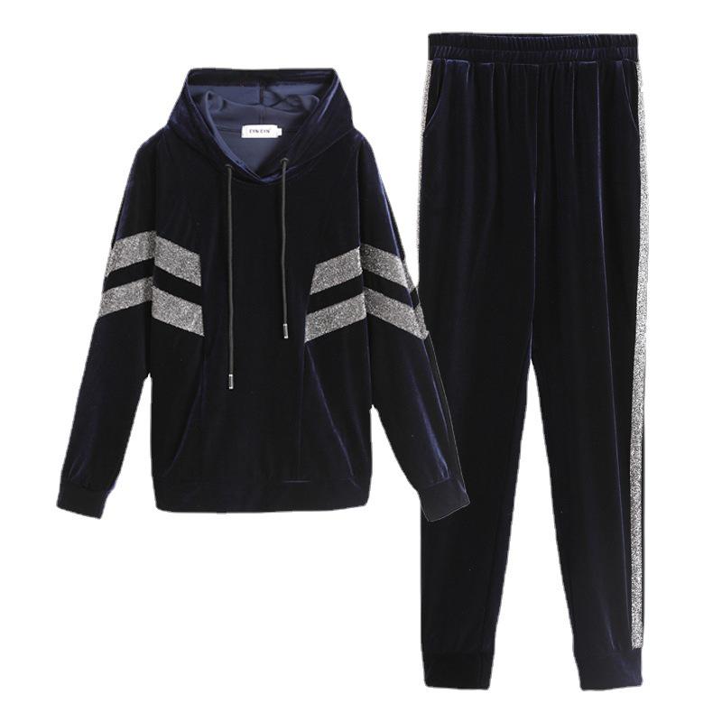 Women's Autumn 2023 Golden Velvet Two-Piece Set: Loose Long Sleeve Sweatshirt & Casual Pants for Middle-Aged Moms