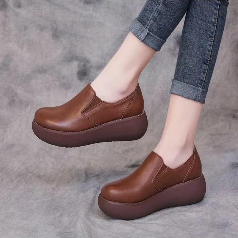 Fashion Women's Fashion Slope Heel Shoes Spring New Round Head Deep Mouth Thick Sole Anti-slip Wear-resistant Low-top Shoes