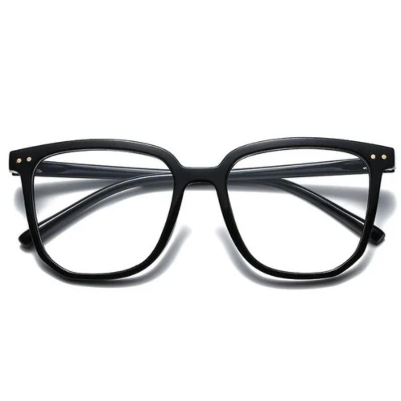Women'S Chic Gradient Rivet Detail Street Style Fashion Glasses Sleek Black Frame with Clear Lenses Complete Edge Protection