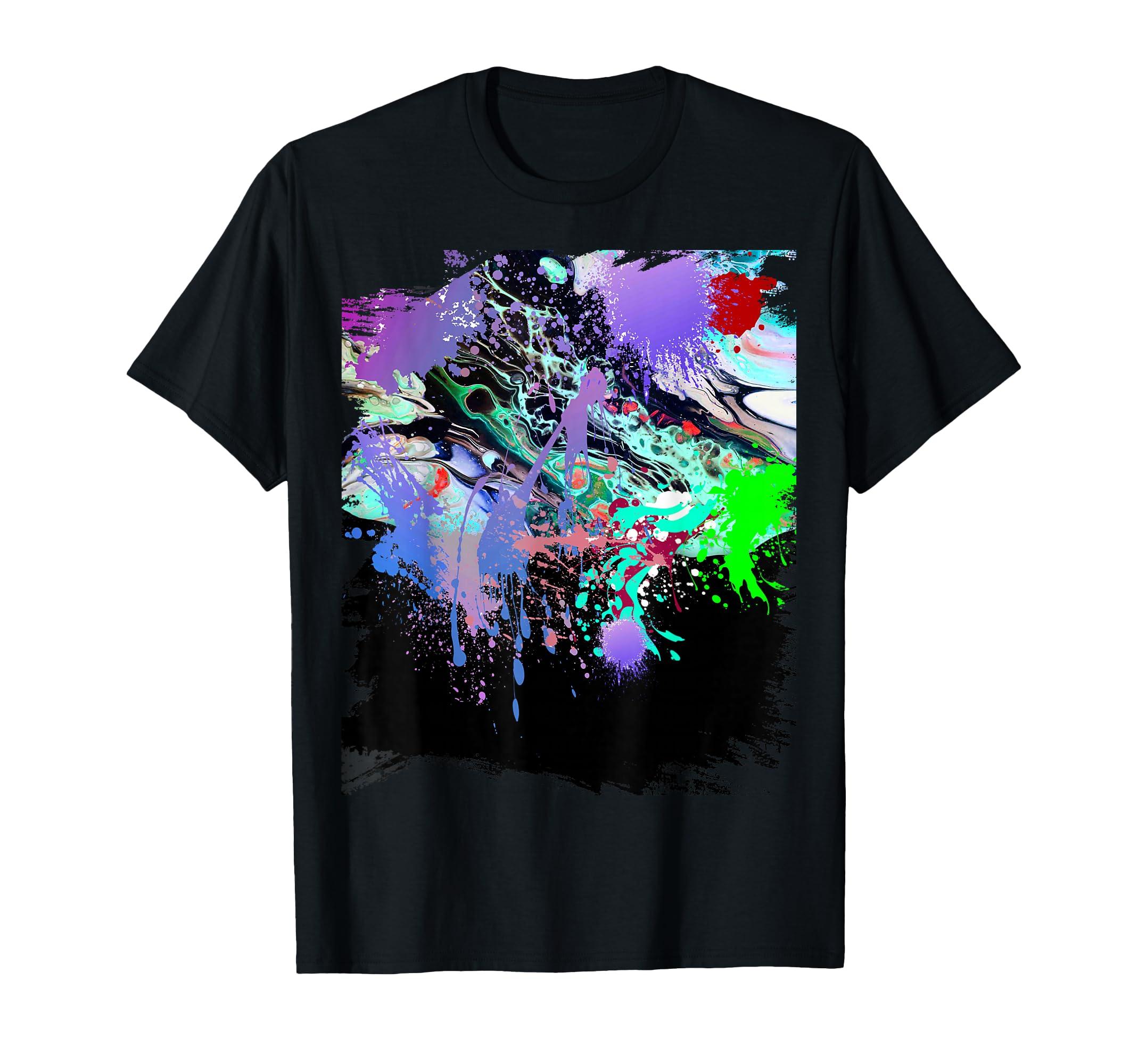 

Ink paint drip splatter, rainbow black T-shirt