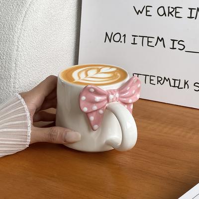 1 Stück Tupfen-Schleifen-Tasse, Kreative Keramiktasse mit Schleifenhenkel, Exquisites Tupfen-Design, Geeignet für Heimdekoration,