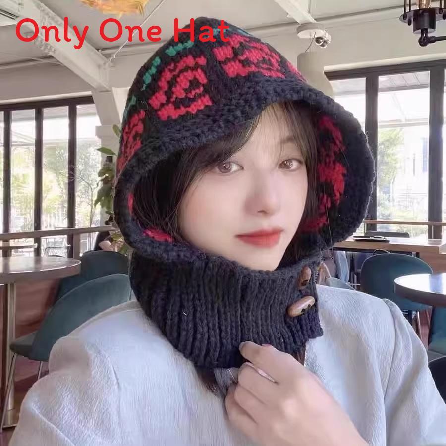 

Street Style Rose Pattern Knit Hat With Wide Brim For Men And Women чорний