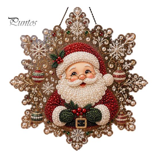 Festive Home Decor Accents Christmas Faux Pearl Art Hanging Ornament Kit, DIY Beads Painting Craft Kits for Adults Suncatcher, Snowflake Shape Acrylic