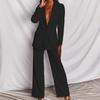 QICED Women's Fashion Casual Long Sleeve POLO Neck Pants Suits