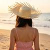 Hand Woven Straw Sun Hat Wide Brim UV Protection Travel Outdoor Hat Lightweight Breathable Sun Visor Hat Summer Travel Headwear