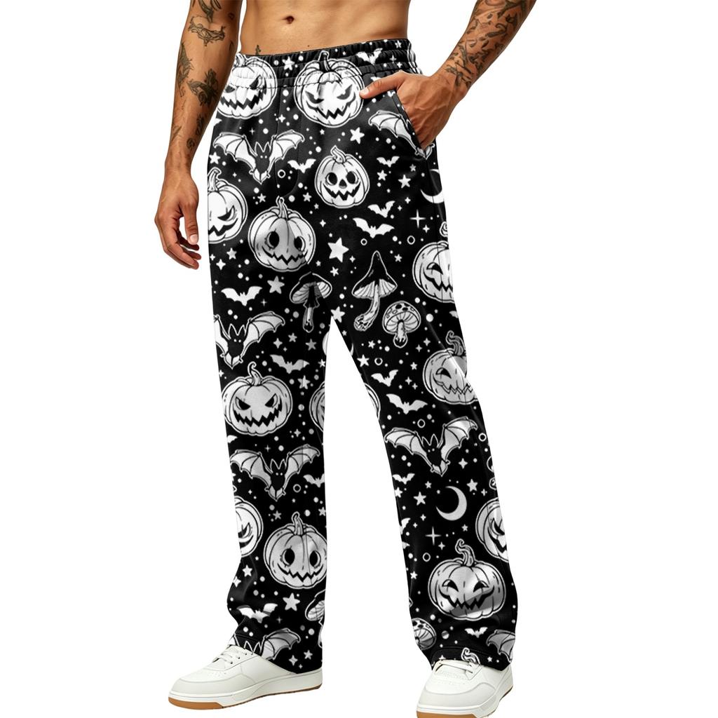 Herren Lockere Weite Beine Cargo Jogginghose mit Taschen Halloween Print für Lässige Outdoor-Kleidung