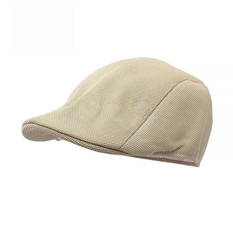 Men Breathable Mesh Flat Cap Summer Sunshade Ivy Cap Lightweight Duckbill Hat Retro Plain Forward Cap for Middle-Aged