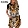 Spring Women Dresses Fashion Tiger Pattern Printing Short Sleeve Dress Summer Casual Oversized A-Line Mini Dress Womans