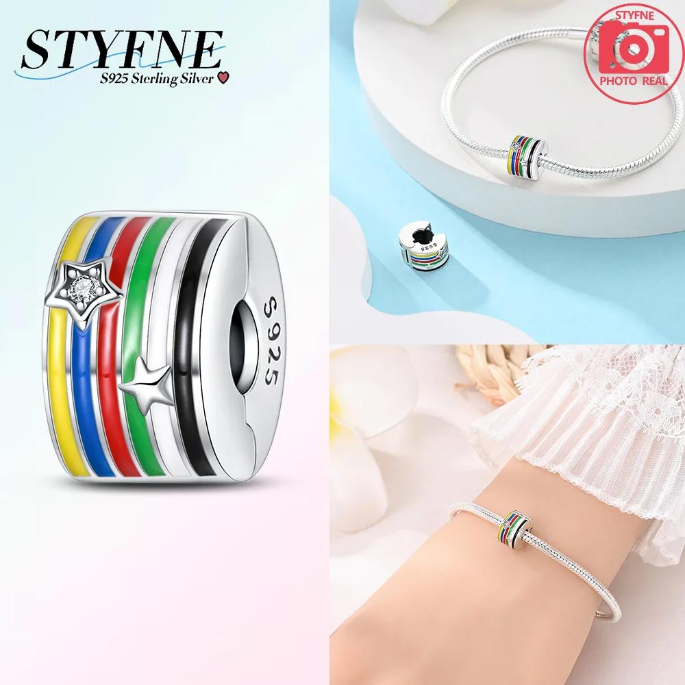 Copper Colored Zircon Paving Star Moon Clip Charms Spacer Beads For Women'S Original Bracelet Jewelry Gift