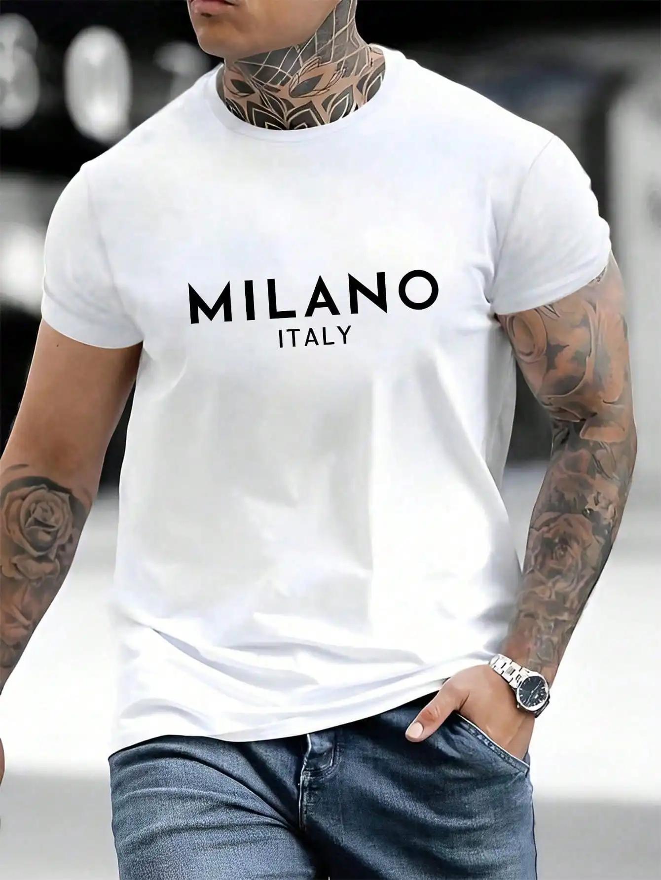 Mens Casual Round Neck Letter Print Commuting TShirt S