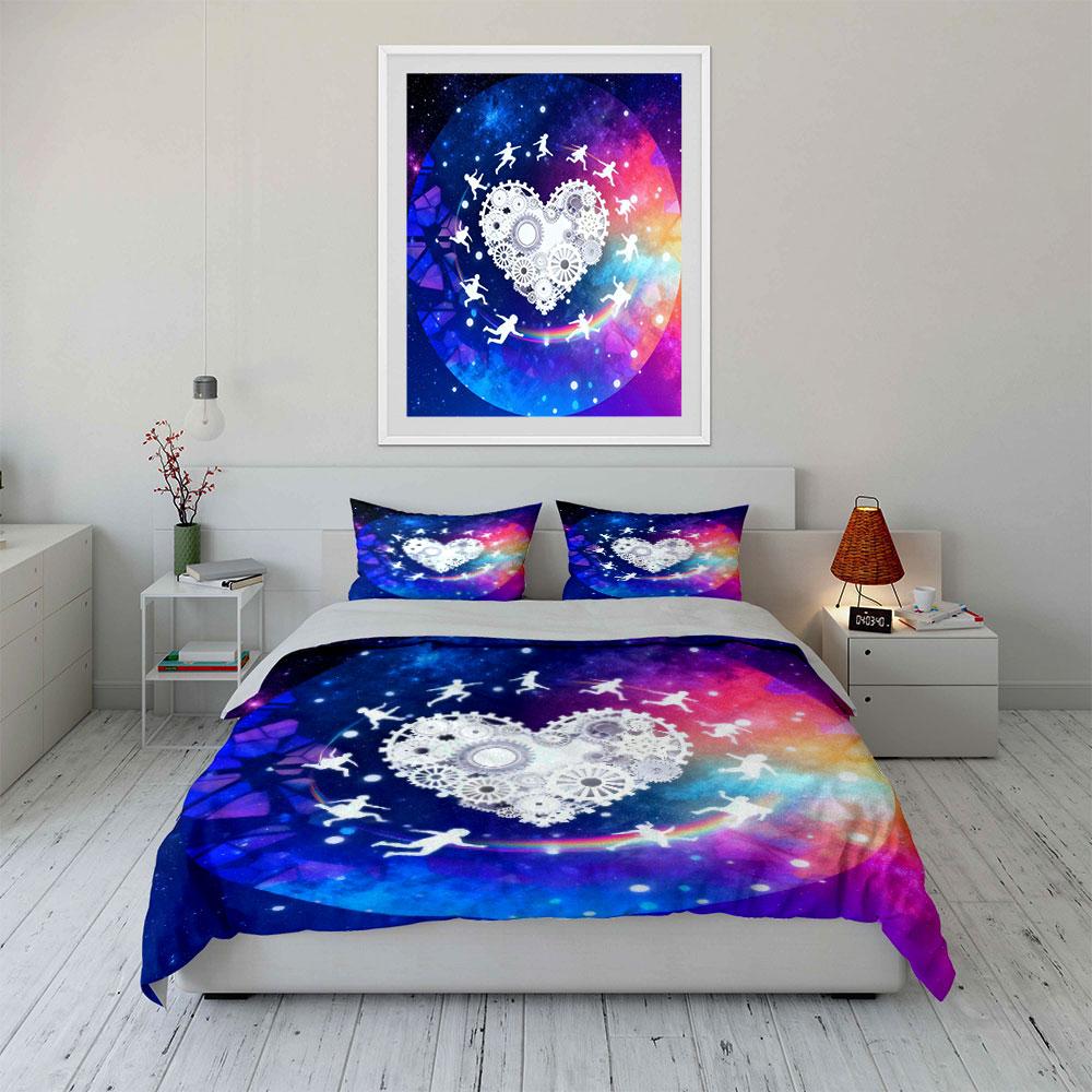 Colorful Galaxy Heart Set Decor Soft Comfortable Duvet Cover Bedding Set Included 1*Duvet Cover & 2*Pillowcases, Gift