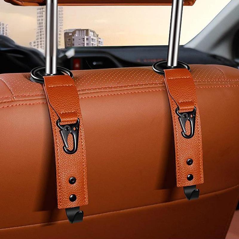 Car Storage Organizer PU Leather Hooks Front Seat Headrest Holder Auto Fastener Hangers Interior Accessories Clip Non Slip
