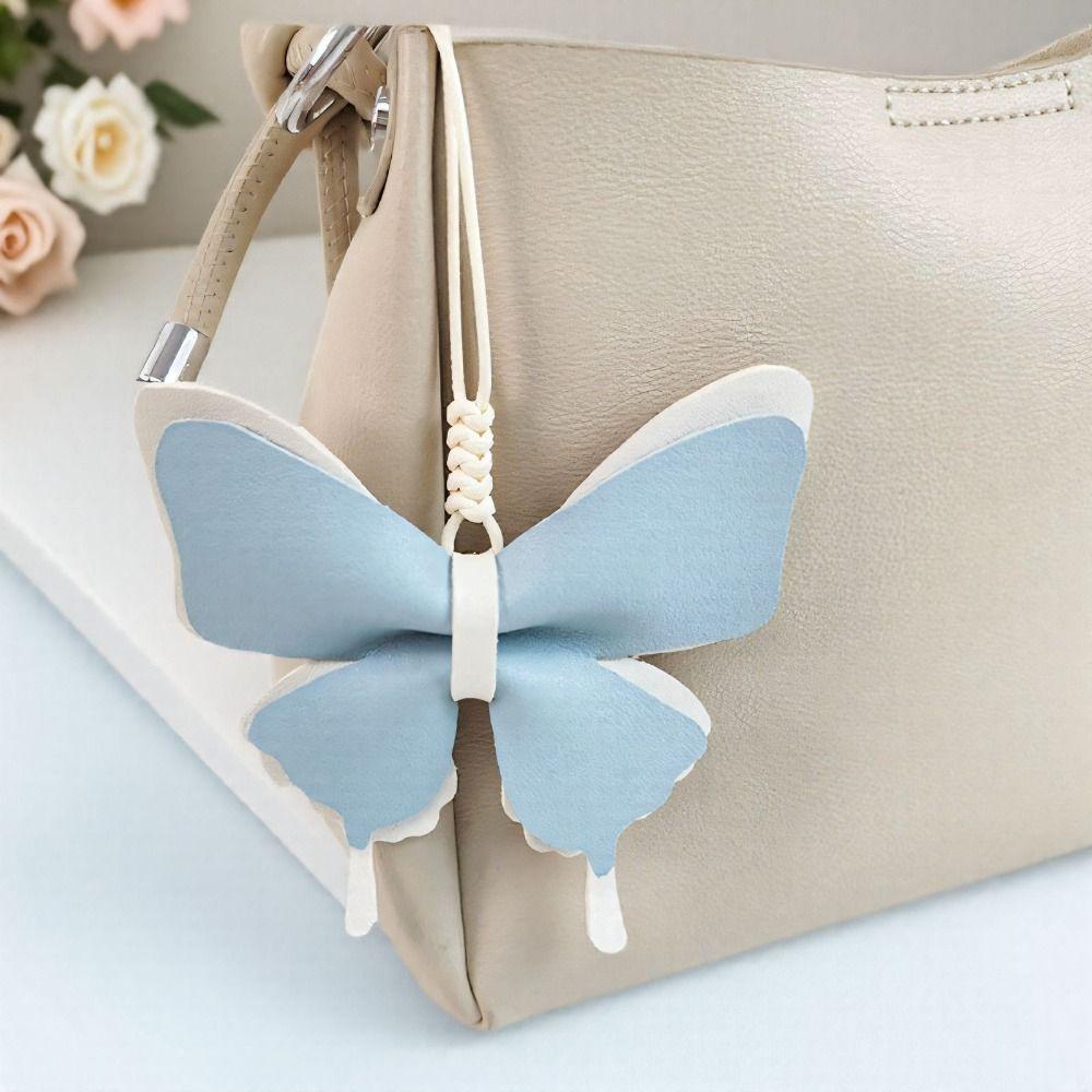 Cute Butterfly Bag Pendant PU Leather Butterfly Lanyard Portable Fresh Backpack Decoration  Girl
