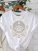 Women's Fashionable and Versatile Casual Printed T-shirt, Suitable for Daily Travel Y2K Meditation Character and Mandala Pattern
