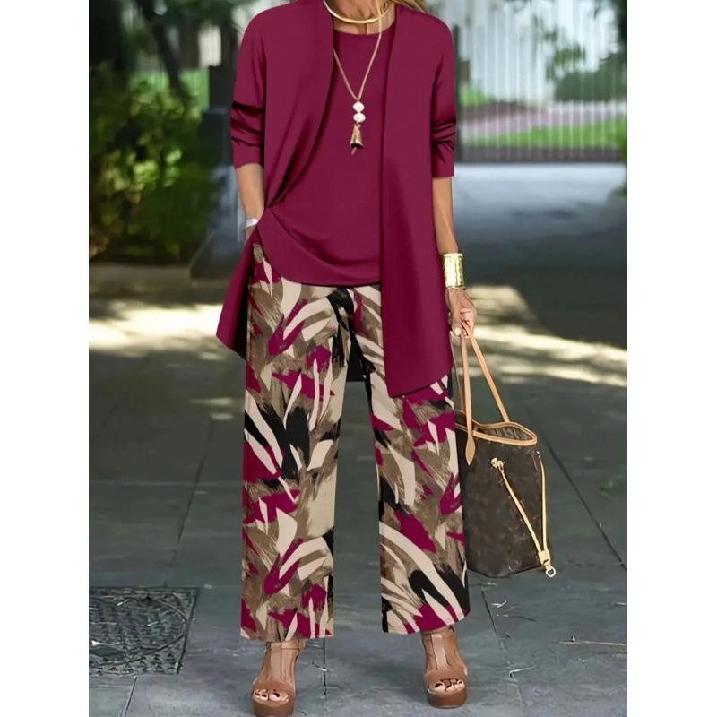1-Piece Women's Set, Spot 1D Digital Printed Cardigan Jacket with Tank Top and Elegant Casual Pants