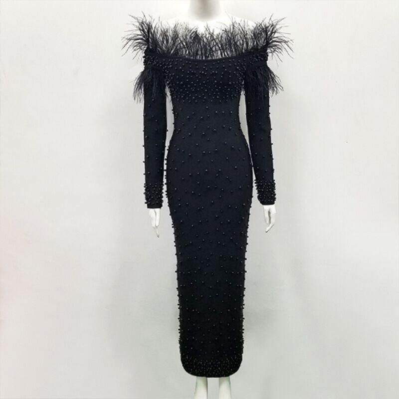 2021 Women's Autumn/Winter European Style Beaded Bodycon Sexy Dress
