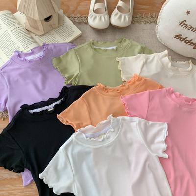 Lässiges Mädchen-T-Shirt Kurzärmeliges Eisseiden-Sporttop Sommer Kinder Einfarbiges Basic-Shirt