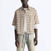 Zara Color Block Checkered Square Neck Short Sleeve Shirt Men Shirts Khaki 2688340-710