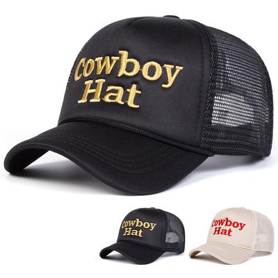 Cappello da Cowboy da Uomo Cappellino da Baseball Ricamato con Lettere Cappello a Rete Esterno Regolabile Protezione Solare Cappello per il Tempo Libero Primavera Autunno Viaggio Turismo Vacanza al Mare