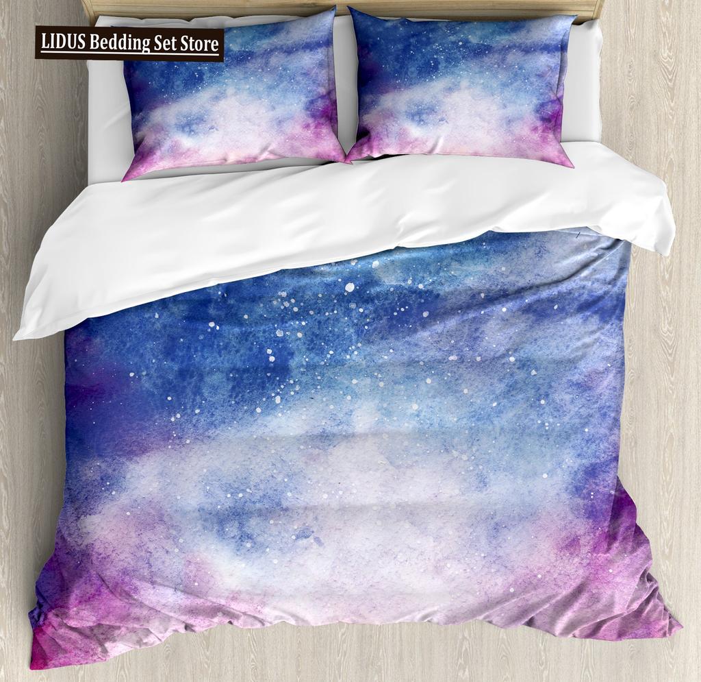 Galaxy Theme Blue Purple Design Duvet Cover Full Size For Girls Boys Teens Kids Gifts Starry Dream Sky Bedding Set Room Decor