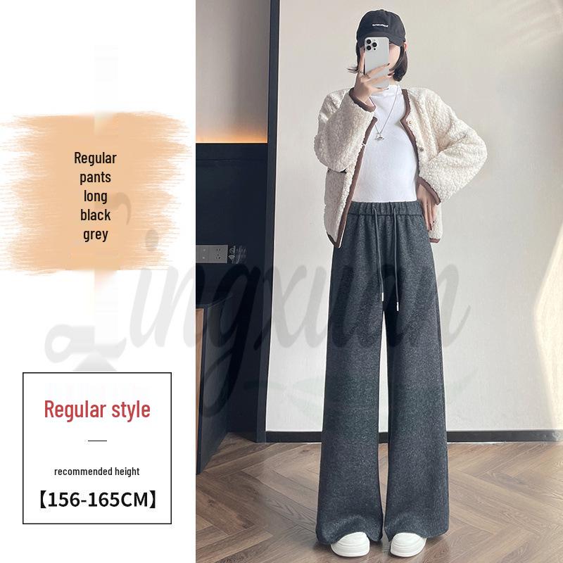 Autumn/Winter 2026 Women's High Waist Slim Fit Wide Leg Floor-Length Pants with Plus Velvet Cashmere.