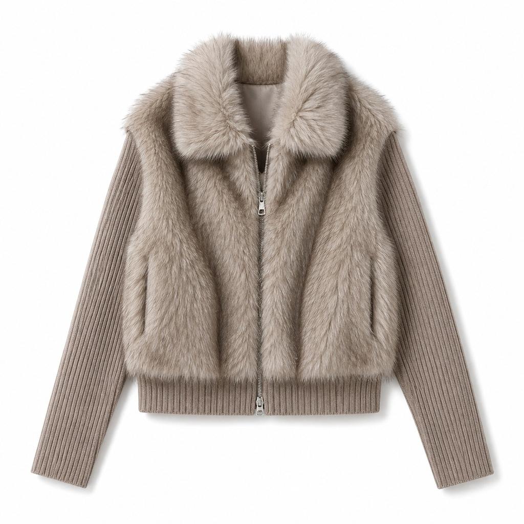 Autumn and winter new removable knitted sleeves splicing cotton clothes plush splicing two women wearing coats and vests