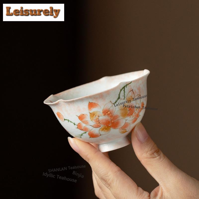 100ml Hand-painted Powder Magnolia Flower Mouth Teacup Aesthetic Tea Bowl Jug Tea-tasting Personal Cup Chazhan Master Cup Teaset