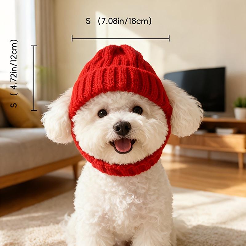 Maltese Dog Beanie Hat Cozy Soft Knit With Ear Flaps Keep Warm For Small Dogs Winter Indoor/Outdoor Use