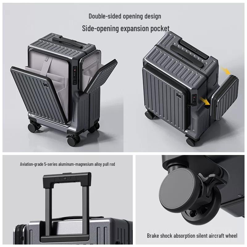 20-Inch Stylish Front-Opening Carry-On Suitcase for Short Trips and Business Travel