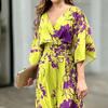 Tuta da donna con scollo a V, maniche a pipistrello a metà manica, schiena scoperta, vita alta, elastico in vita, stampa floreale, ampia, casual, tutina