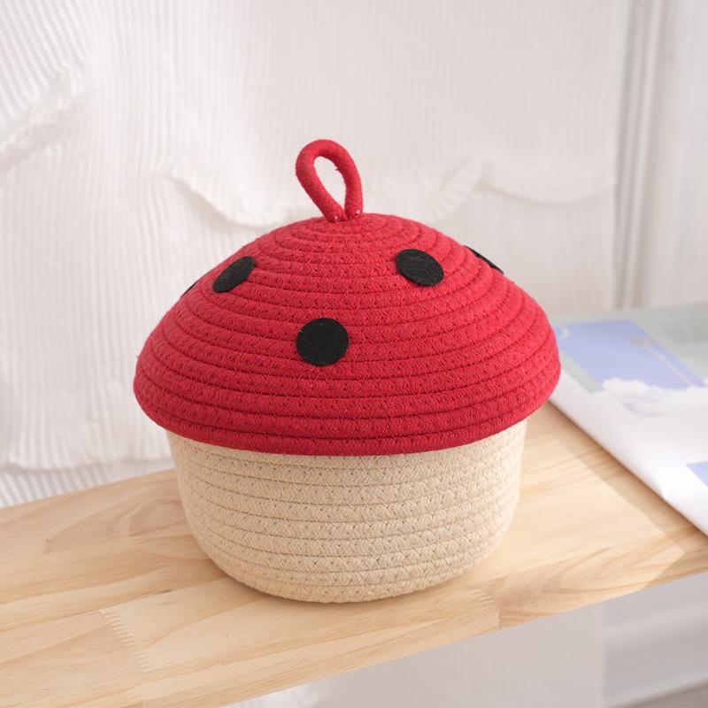 

Cute Little Mushroom Cotton Rope Woven Storage Basket Home Decor Clothing Desktop Organizer Key Holder L