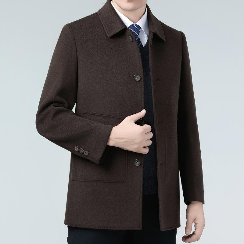 New Winter Double-sided Woolen Cashmere Coat for Men, Medium-length Down Lining, Middle-aged Dad's Woolen Woolen Coat