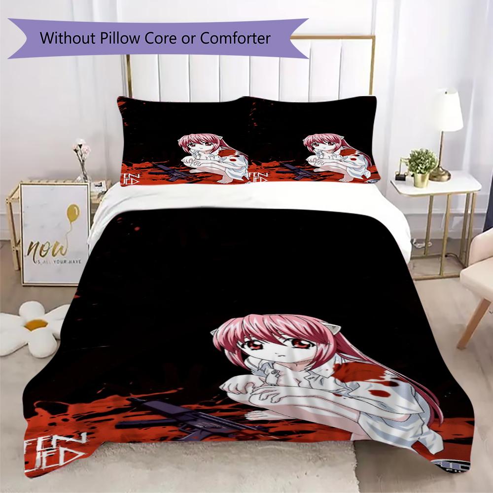 Elfen Lied Anime Pattern Bedding uilt Set uilt Cover Pillowcase Home Decoration Birthday Gift (1 * duvet cover + 2 * pillowcase without core)41